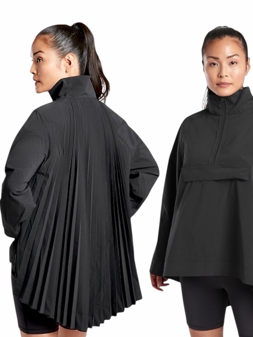 Athleta – Sojourn Top – Black Pleated Back 1/4 Zip Jacket – Sz. S